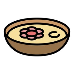 Spa bowl with flower icon. Outline spa bowl with flower vector icon color flat isolated