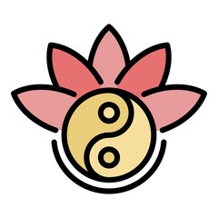 Yin yang lotus icon. Outline yin yang lotus vector icon color flat isolated