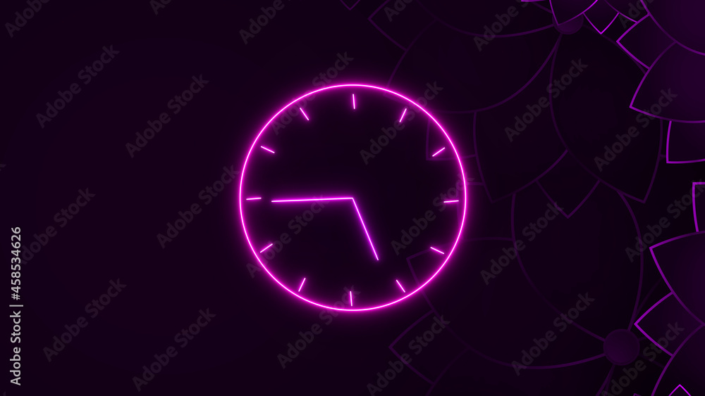 Poster clock animation. pink color neon light clock. abstract pink color neon light clock animation on colo