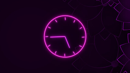 clock animation. pink  color neon light clock. abstract pink color neon light clock animation on colorful  background.