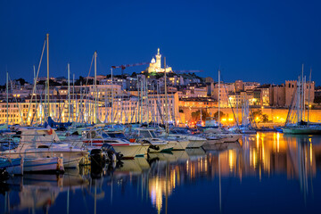 Marseille Old Port in the night. Marseille, France