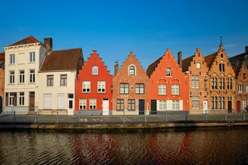 Gordijnen Canal and old houses. Bruges Brugge , Belgium © Dmitry Rukhlenko