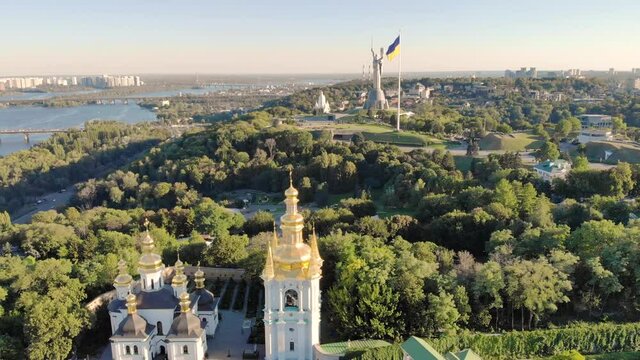 aerial drone shot in kiev ukraine kiev pechersk lavra or the kiev monastery