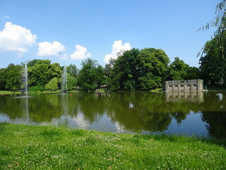 Fototapeta na wymiar Park landscape with the small lake