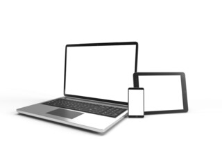 laptop mobile tablet isolated on white background