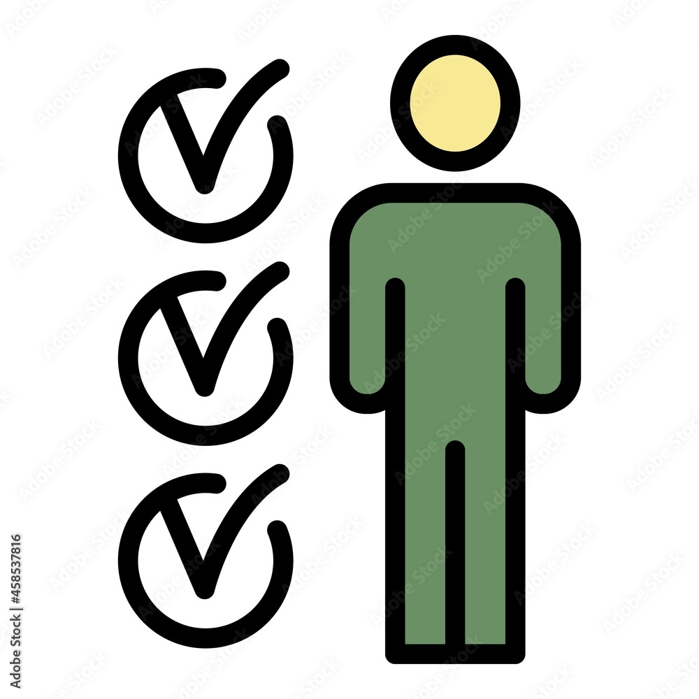 Poster man checklist data icon. outline man checklist data vector icon color flat isolated