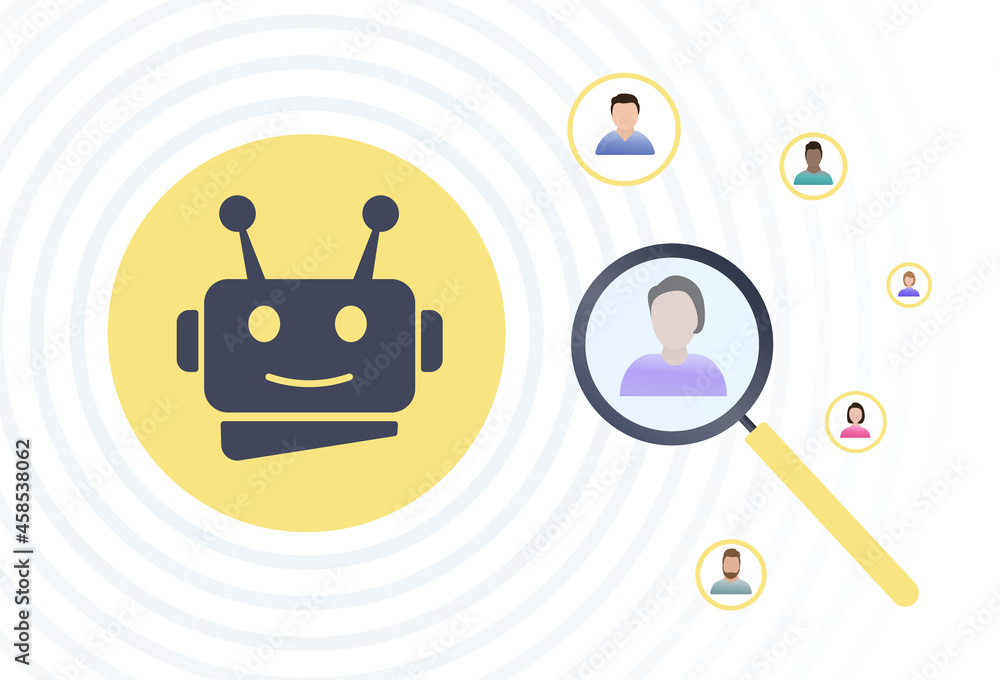 Poster automated customer segmentation concept. target audience using ai, targeting and positioning stp dig
