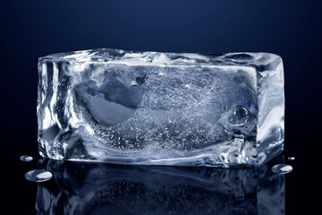 Block of ice with air bubbles isolated on black background with clipping path.