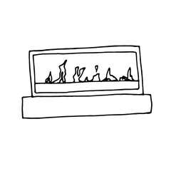 Burning fireplace.Doodle.Hand painted lineart.Fireplace icon.