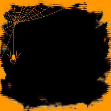 Black And Orange Half Tone Background With Spider.