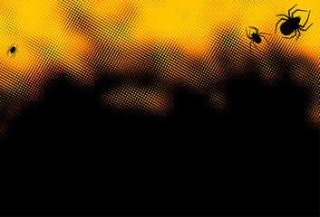 Black and orange half tone background with spider.