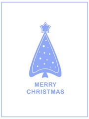 christmas card with christmas tree, blue christmas tree, new year and christmas greetings, minimalism 