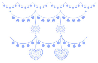 set of garlands for the new year, toys stars and hearts, lanterns for christmas 