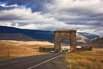 Roosevelt arch as gateway into the oldest national park of US - Yellowstone NP
