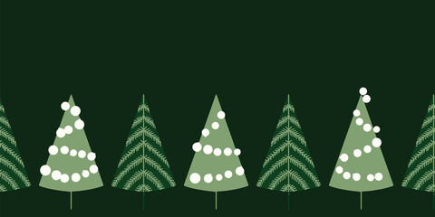 Christmas tree repeat border vector triangle geometric illustration in green colors. Fabric seamless background design. Vector illustration. Surface pattern design. Great for wallpaper, holiday cards