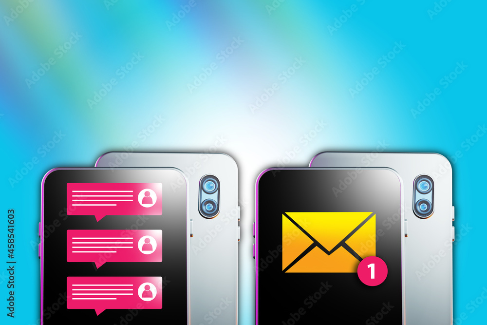 Poster communication using electronic gadgets. correspondence using a smartphone. email is sent to the mobi