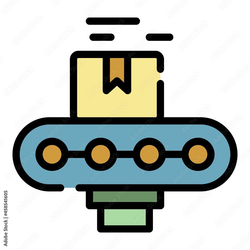 Poster carton box assembly line icon. outline carton box assembly line vector icon color flat isolated