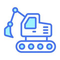 excavator vector  outline icon, blue line vector design