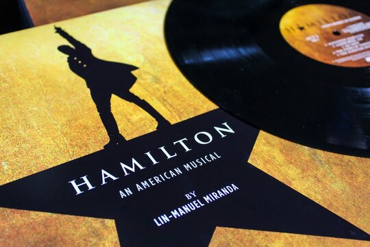 Hamilton Musical Original Broadway Cast Recording Vinyl Record LP disc by Lin Manuel Miranda Album cover. Taken in Miami, Fl on June 30, 2021. 