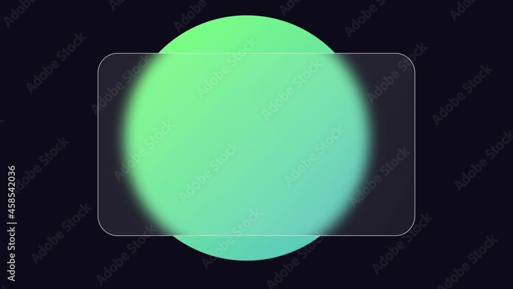 Poster glassmorphism effect with transparent glass and moving green circle. frosted acrylic or matte plexig
