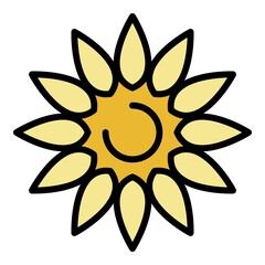 Sunny flower icon. Outline sunny flower vector icon color flat isolated
