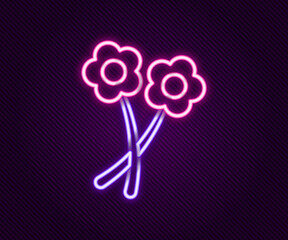 Glowing neon line Flower icon isolated on black background. Colorful outline concept. Vector