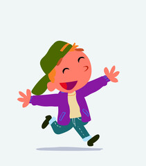 cartoon character of little boy on jeans running euphoric.