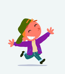 cartoon of little boy on jeans running euphoric.