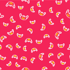 Line Medical protective mask icon isolated seamless pattern on red background. Vector