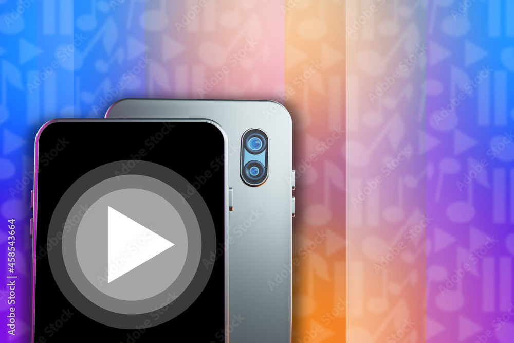 Poster record video on smartphone. phone with camera and phone with a video clip playback button. audio and
