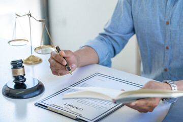 Attorney or Judge gavel with Justice lawyers, Business man  or lawyer working on a documents. Legal law and is consulting and legal advice, advice and justice concept.