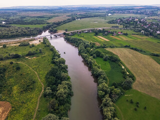 Fototapeta na wymiar Dnister panorama by drone Zalisky village