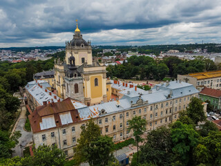 Saint George church in Lviv aerial Ukraine