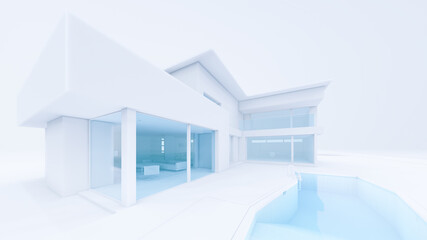 3D Rendering White House With Swimming Pool Illustration