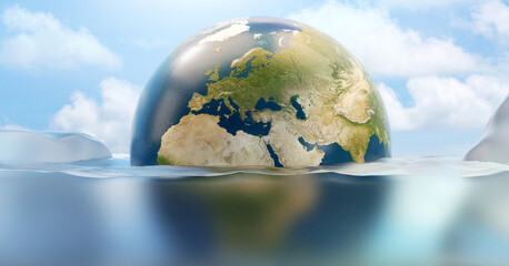 planet earth under melted water 3d-illustration. elements of this image furnished by NASA © wetzkaz