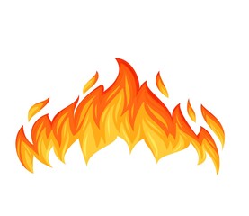 Fire flame. Hot flaming element. Bonfire and fiery border decorative element. Red and orange blaze vector illustration.
