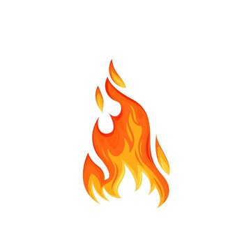 Fire flame. Hot flaming element. Bonfire decorative element. Red and orange blaze vector illustration.