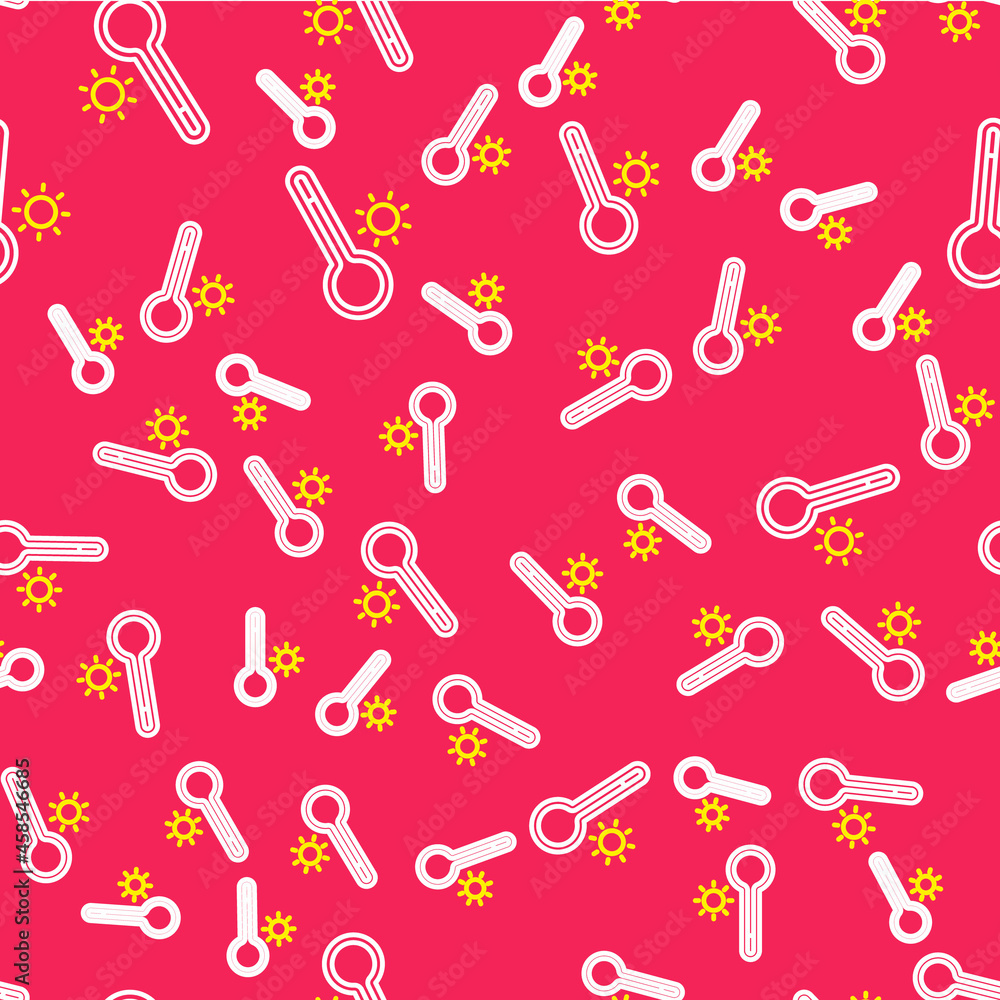 Aufkleber line meteorology thermometer measuring heat and cold icon isolated seamless pattern on red backgroun
