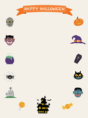 Holiday Halloween background. with cute monster elements such as mummy dracula witch pumpkin and frankenstein. Vector illustration eps10.