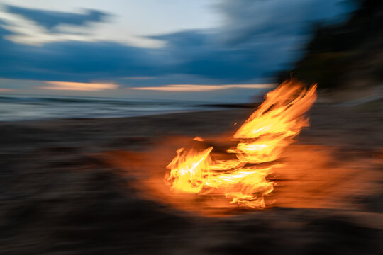 Fire flames burning in the wind