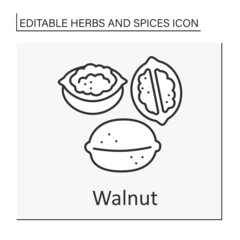 Walnut line icon. Additional flavor for food. Food preparation. Culinary. Herbs and spices concept. Isolated vector illustration. Editable stroke