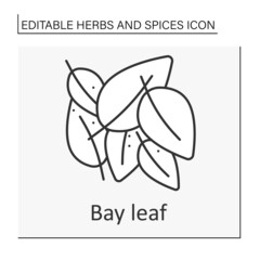Bay leaf line icon. Aromatic dried leaf for food preparation. Strong-smelling seasoning. Herbs and spices concept. Isolated vector illustration. Editable stroke