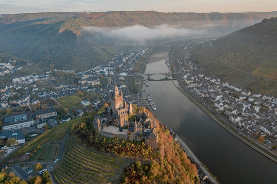 Castle Overlooking Cochem Germany in Europe at Sunrise