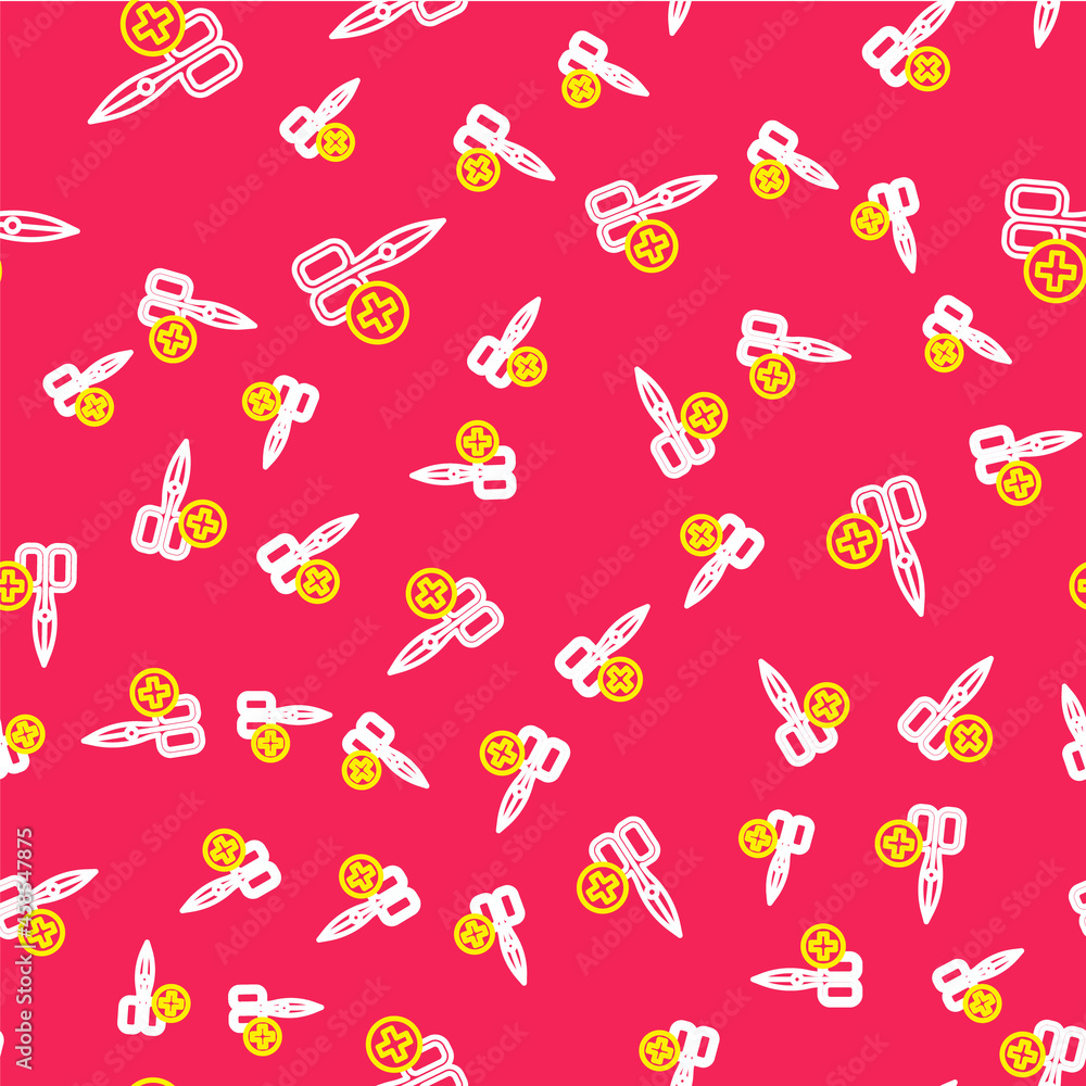Aufkleber line no scissors icon isolated seamless pattern on red background. vector