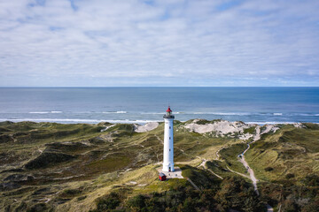 Lighthouse on the Lyngvig Fyr Dunes of Northern Denmark