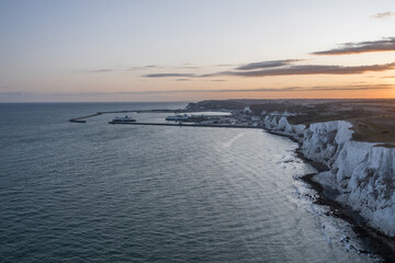 The Port of Dover on the South Coast of England at Sunset