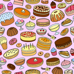 Seamless pattern with cakes.