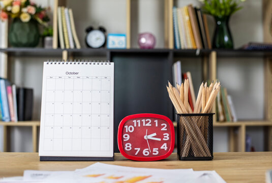 2021 Calendar desk place on table. Desktop Calender for Planner to plan agenda, timetable, appointment, organization, management each date, month, and year on wooden office desk.Calendar Concept.