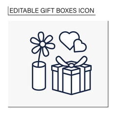 Surprise line icon. Perfect gifts for special occasions. Mother day celebration. Present box and houseplant. Lovely surprise. Gift box concept. Isolated vector illustration. Editable stroke