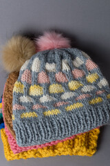 Fototapeta na wymiar knit hats for the sweater weather season 